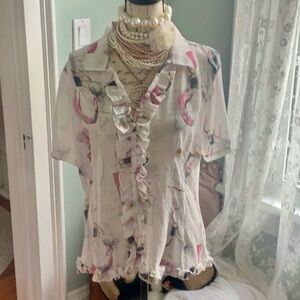 Cabi Sheer Top Sz XL *Paris Perfume* French Chic